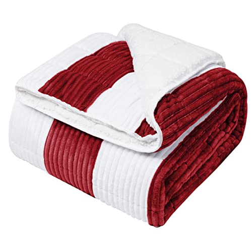 Image of Sherpa Weighted Blanket for Adults 15lbs, 48 inchx72 inch, Twin Full Size Fuzzy Heavy Throw Blanket for 140-160lbs, Microfiber Soft Thick Big Blankets Weighted Comforter Breathable Gift for Sleeping, Red