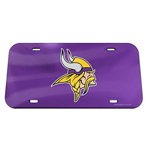 Wincraft NFL Minnesota Vikings Crystal Mirror Logo License Plate, Team Color, One Size