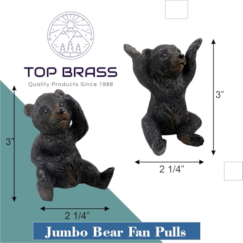 Image of Set of 2 Jumbo Bear Fan Pulls - Rustic Resin Black Bear Ceiling Fan Chain Extenders - 5 inch Pull Chain Included - 3 inch Tall Wildlife Cabin Decor