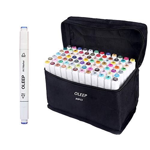 OLEEP 80 colori- Pennarelli a doppia punta, con custodia per il trasporto, per evidenziare e sottolineare