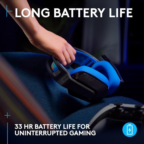 Logitech G G535 Lightspeed Wireless Gaming Headset - Lightweight on-ear headphones, flip to mute mic, 33 hour battery life, PS5, PS4, PC, USB-C rechargeable - Black/Blue - Image 4