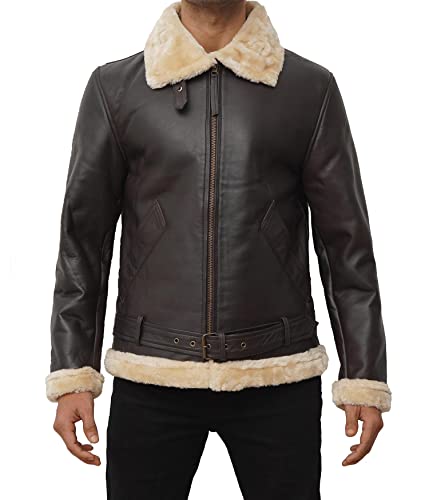 Image of Blingsoul Mens Sherpa Leather Jacket with Shearling Fur Collar - Real Lambskin Winter Leather Jacket For Men