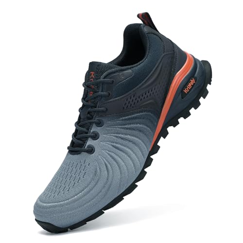 Kricely Men's Walking Shoes Breathable Trail Running Shoes for Men Lightweight Fashion Sneakers for Outdoor Sports Gym Jogging Navy Grey Size 11.5