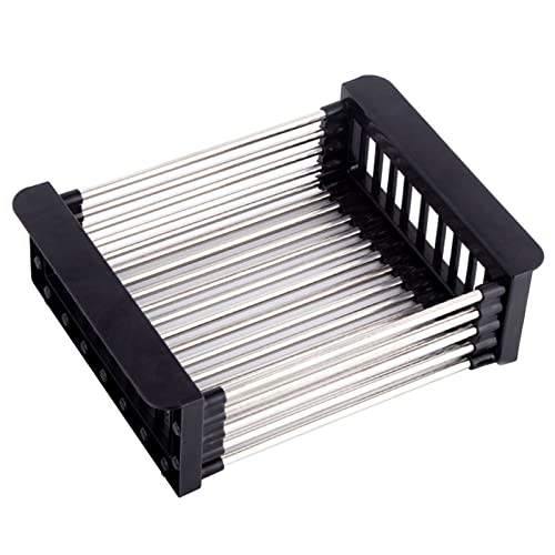 Olymajy Cesta de drenaje, escurridor de fregadero, Rejilla de drenaje telescópica de acero inoxidable con 1 tornillo, utilizada para lavar platos en el fregadero de la cocina, escurrir frutas(negro,L)