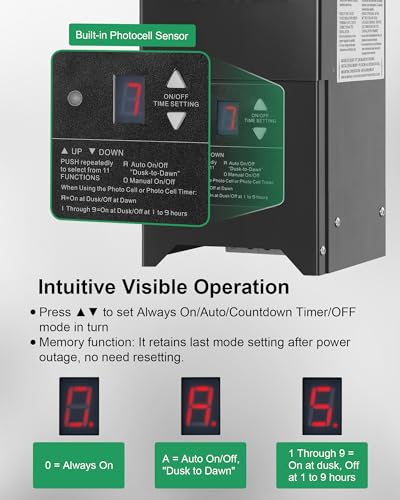 Image of 300W Low Voltage Landscape Transformer, Outdoor Landscape Lighting Transformer with Photocell Sensor & Timer, 120V AC to 12V /15V AC, Stainless Steel Waterproof Transformer, Black, ETL Listed