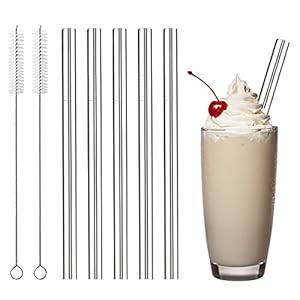 YXHZVON Smoothie Rietjes, roestvrij staal, 5 stuks, extra brede bubble & Boba-thee-rietjes, herbruikbare metalen rietjes…