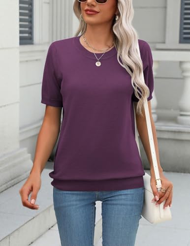 Image of Zeagoo Womens Summer Short Sleeve Tops Crew Neck Lightweight Pullover Sweaters Loose Dressy Casual Blouse Basic Clothes