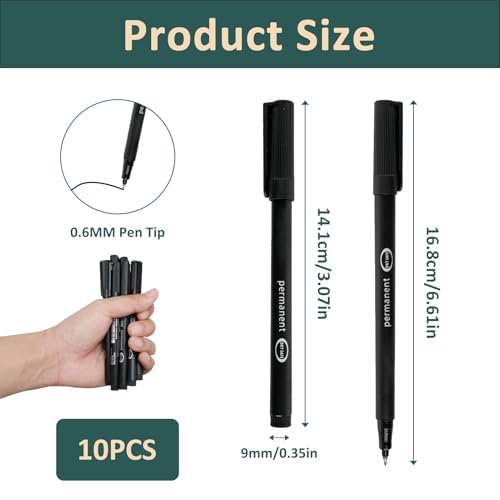 Qneneam 10-Pack Fine Tip Permanent Marker Pens, Waterproof Pen Black and Quick-Drying Ink, Smear-Proof Markers for Wood Metal - Image 2