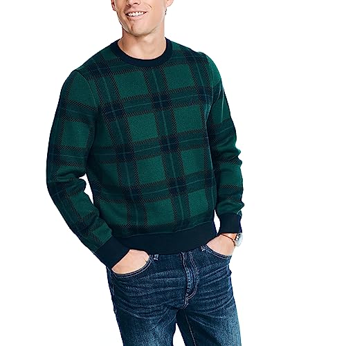 Nautica Men's Navtech Plaid Jacquard Crewneck Sweater