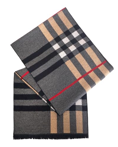 Men's Winter Warm Scarf with Tassels Soft Classic Mens Cashmere Feel Plaid Long Scarves - Image 4