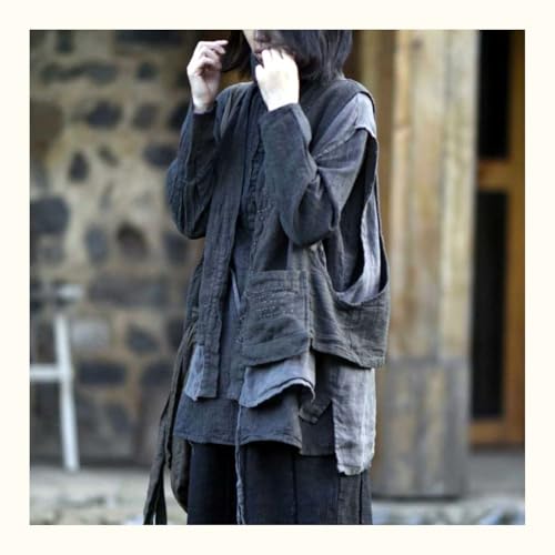 NFYM Women's Linen Vest Sleeveless Open Front Kimono Cardigan Hippie Vintage Waistcoat with Pockets3