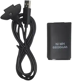 Bateria Para Controle Xbox 360 Com Cabo E Carregador Preto