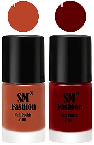 Image of Long Lasting Nail Polish | Nail Paint Combo 7 ml Each) - Set of 2 Light Coral-Dark Red