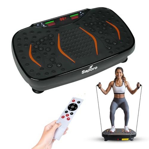 Image of Saporo VibeX Vibration Plate Exercise Machine with Remote, Whole Body Workout Platform for Weight Loss & Calorie Burn, Muscle Toning, Fat Burn & Pain Relief, 5 Programs, 200 Speeds, Balance Straps
