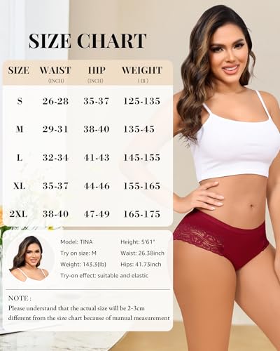 LEVAO Cotton Underwear for Women Lace Cheeky Bikini Panties Stretch Ladies Soft Hipster Briefs 6 Pack S-XXL - Image 6