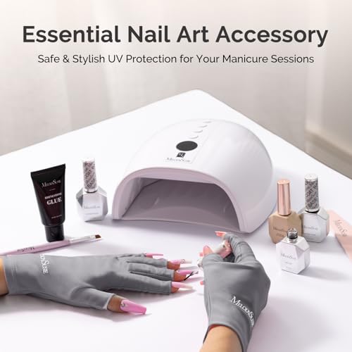 Image of MelodySusie Premium UV Protection Gloves for Manicures, Cool Feeling Fabric,Professional UPF50+, UV Nail Gloves for Gel Nail Lamp, Anti UV Light, Skin Care Fingerless Design,Gray
