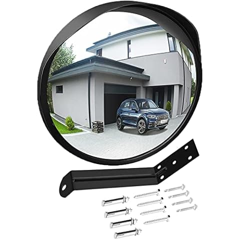 ovsor Convex Mirror Outdoor for Garage and Traffic Driveway Park Assistant, 12 in Security Mirror with Adjustable Fixing Bracket Indoor and Outdoor Cover