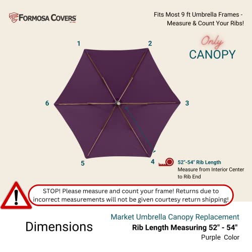Formosa Covers 9Ft Market Patio Umbrella Canopy - 6 Ribs Canopy Replacement - 300D Uv Protective And Water Resistant Patio Canopy - Premium Quality Replacement Canopy Cover (Canopy Only) (Purple) #TOP2