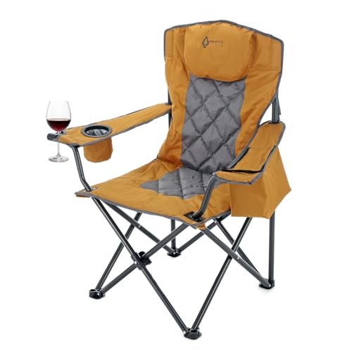 ARROWHEAD-OUTDOOR-Portable-Folding-Camping-Quad-Chair-w-6-Can-Cooler-Cup-Wine-Glass-Holders-Heavy-Duty-Carrying-Bag-Padded-Armrests-Headrest-Seat-Supports-up-to-450lbs-USA-Based-Support