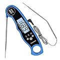 Digital Meat Thermometer for Cooking - Comluck CA002 Instant Read Meat Thermometer for Grilling and Smoking 2-in-1 Dual Probe Oven Safe Food Thermometer with Alarm for Grill BBQ Steak Turkey