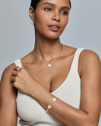 PAVOI 14K Gold Plated Clover Necklaces for Women - Lucky Four Leaf Clover Necklace Pendant - Trendy Flower Black Onyx Gemstone Mother of Pearl Jewelry Gifts3