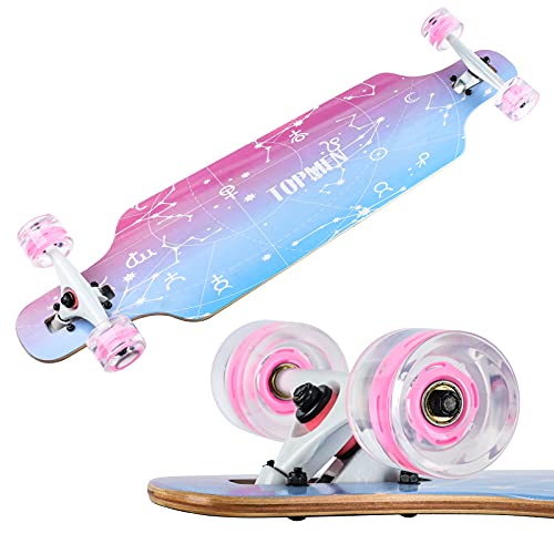 Longboard Skateboard für Jungen Mädchen Anfänger Erwachsener Teenager,Cruiser komplettes Board 8-lagiger Ahorn Longboard Bürste Street Dance Board mit T-Tool (Love)