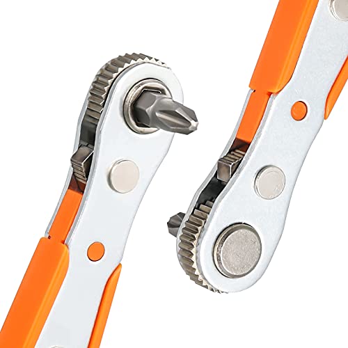 Ratchet Wrench, PH2 Phillips Magnetic Screwdriver, Mini Ratcheting Screwdriver with 1/4´´ Drive High Torque Offset Reversible Mini Ratcheting Offset Screwdriver (1*Wrench & 1* Phillips Bit)