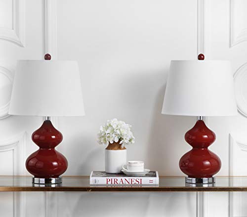 Safavieh Lighting Collection Eva Modern Contemporary Red Double Gourd Glass 24-Inch Bedroom Living Room Home Office Desk Nightstand Table Lamp Set Of 2 (Led Bulbs Included) #TOP1