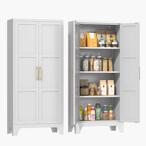 Yoonkool Pantry Cabinet, Tall Kitchen Pantry Storage Cabinet with Doors, White Food Pantry Cabinets for Kitchen, Living Room, Dining Room
