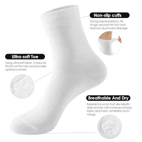 10-Pair Pack Durable Crew Socks for Men, Soft and Breathable Mid-calf Socks Men size 6-10 (White 15000)2