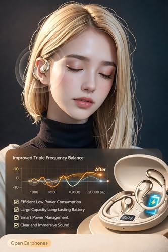 Image of OWS R300 TWS Earbuds, Gaming Earbuds with Open Wearable Stereo, 50 Hours Playtime, Bluetooth 5.4 + ENC Clarity, 13mm HD BASS Drivers, IPX6 Sweat-Proof,Built-in Mic (Purple)