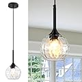 JHLBYL Glass Pendant Light fixtures, 6'' Kitchen Pendant Lights Black Pendant Light with Hammered Glass Pendant Lights Kitchen Island Over Sink Dining Room Foyer