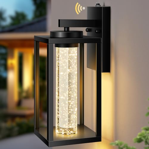 Image of VIANIS Large Exterior Lighting Fixtures Wall Mount, Outdoor Garage Lights | Dusk to Dawn Sensor, Built-in LED, Crystal Bubble Glass, Waterproof, Anti-Rust Black Outdoor Sconce Lights for Porch, Patio