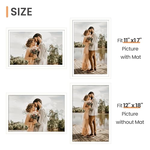 Image of upsimples 12x18 Picture Frame, Display Pictures 11x17 with Mat or 12 x 18 Without, Wall Hanging Poster Frames, White, 1 Pack