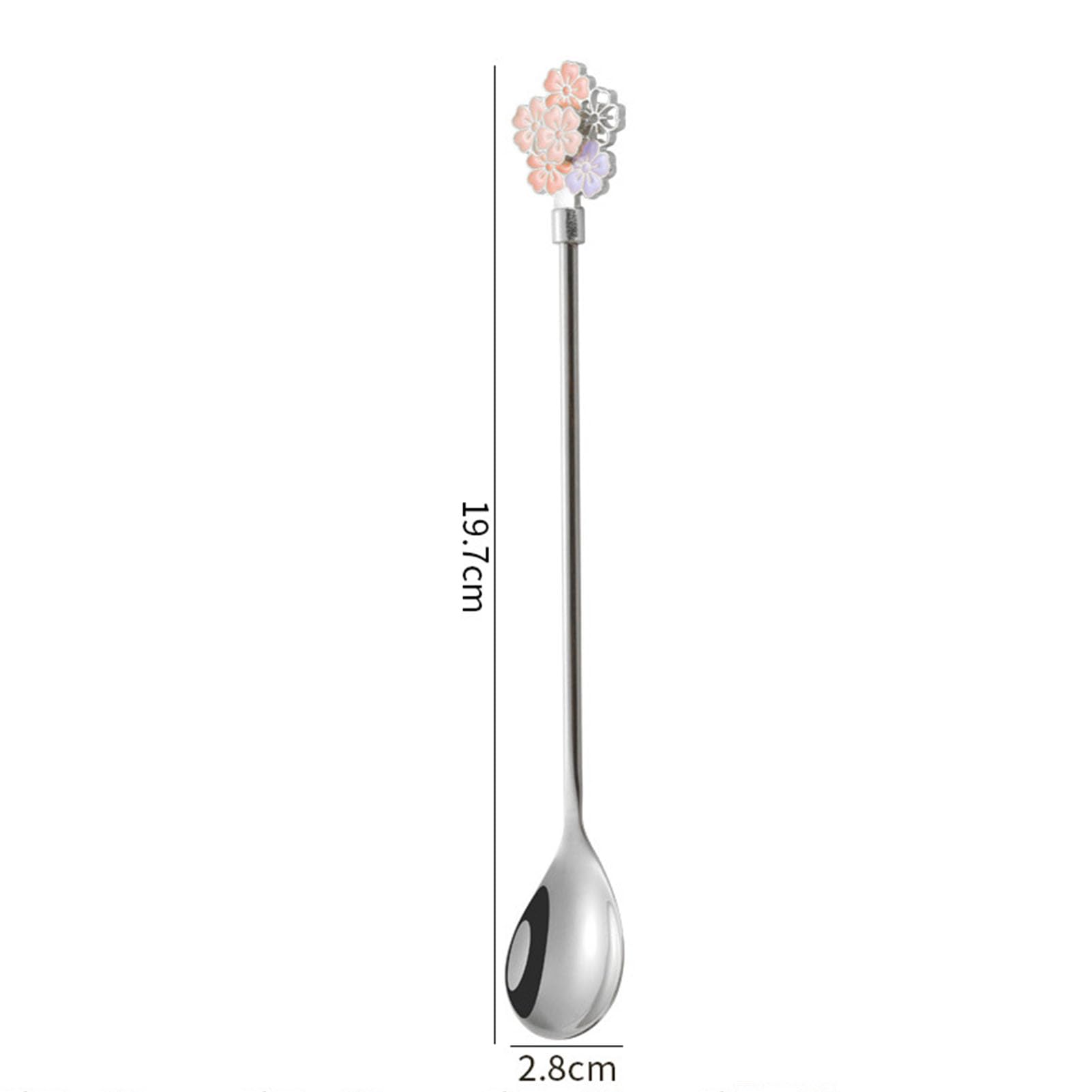 Cocoarm Cucchiaini da caffè Lunghi, Set da 5 Cucchiai da Dessert in Acciaio Inossidabile con Design Floreale Lucidato a Specchio, Manico Lungo da 7,76 Pollici per caffè, tè, Coppe Gelato, (SILVER)