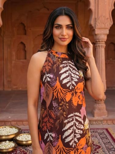 Image of OOMPH! Women's Hulter Neck Kurta & Bottom Set | Straight Kurta Outfits | Ethnic Set | Kurti Set for Woman