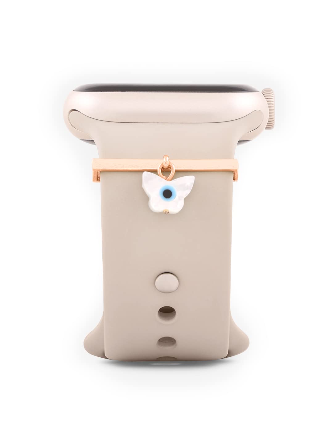 MINUTIAE Evil Eye Butterfly Shape Pendant Decorative Ring Loops Jewellery Accessories Compatible with Smart Watch Silicone Band Strap - Rose Gold | Skin Friendly Brass | Ideal for Women & Girls (B0BLSKLNYP) Amazon Price History, Amazon Price Tracker