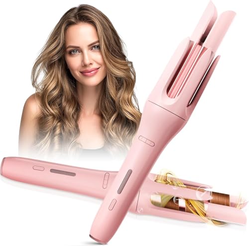 Image of Auto Hair Curler, Automatic Curling Iron Wand with 4 Temperatures & 3 Timers & LCD Display (Light Pink)