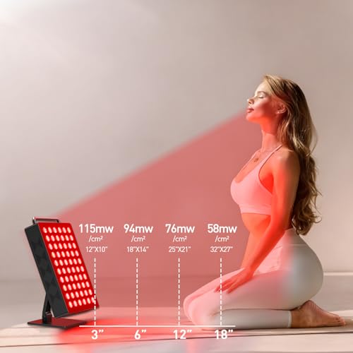 Image of Red Light Therapy Panel 5 Wavement 60 Dual Chip LEDs 630+660+810+830+850nm Red and Near Infrared Lamp Therapy Device 100W with Timer & Stand for Body Pain Relief Face Skin Health Sleep Black