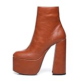 Absatzhöhe: ca. 16.0 cm GIARO Ellie Tailor Antonia Braun Cognac Dunkelbraun Stiefelette Übergröße Blockabsatz