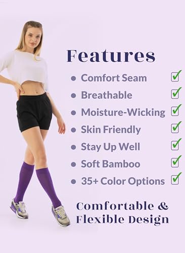 Image of Hugh Ugoli Women's Rayon Derived from Bamboo Knee High Socks Comfort Seam Long Dress Socks, Shoe Size 5-8 /8-11, 4 Pairs
