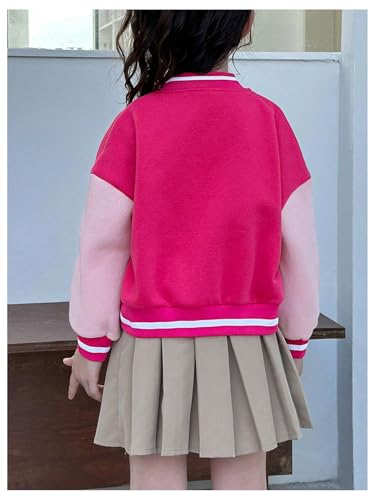 MakeMeChic Girl's Letter Print Button Down Baseball Jacket Long Sleeve Drop Shoulder Cute Varsity Jacket Coats3