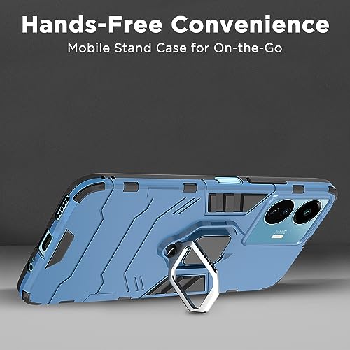 Image of Pikkme Back Cover for iQOO Z6 Lite 5G | 360 Protection | Ring Holder | Kickstand | Tough Armor Case (Blue)
