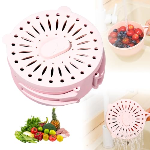 Multifunctional Fruit and Vegetable Washing Bowl, 2025 New 2-in-1 Draining Basket, Fruit Bowl with Lid Fruits Drainer Container Kitchen Gadgets,for Washing Berry and Vegetables (Pink)