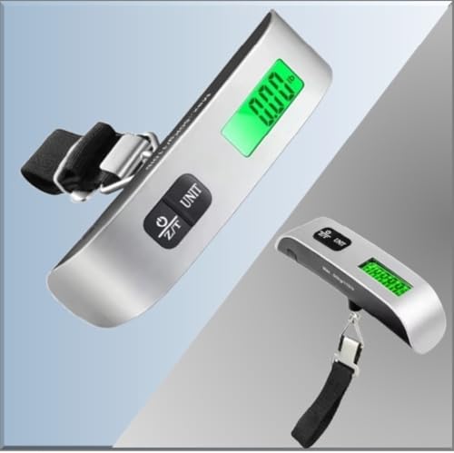 Balança Digital Portátil de mão para Bagagem e pesca com LCD, 50kg/110lb, Prata. Mini Balança com al