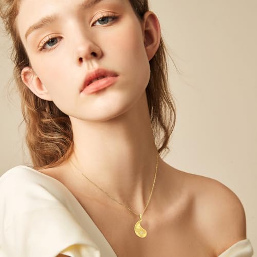 Diamond Sun and Moon Yin Yang Necklace for Couple Best Friend 925 Sterling Silver Yin Yang Matching Necklace with Lab Grown Diamond Jewelry Gifts Couple Friendship BFF Necklace for 22