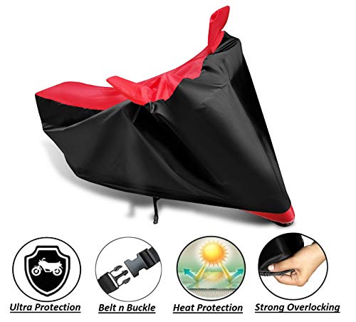 Image of Auto Hub Bike Cover Compatible with TVS Apache RTR 180 with Mirror Pocket, Dustproof, Heat Resistant, Triple Stitched, Apache 180 Bike Cover- Black, Red