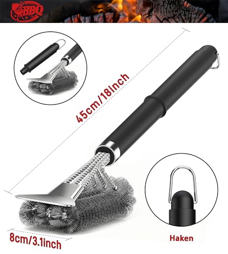 Grillbürste, TNTOR Grill Reinigungsbürste mit Extra Langer Edelstahl Borsten, Edelstahl Spatel und PP Wärmedämmung Griff, für Gasgrill, Holzkohlegrill, Kugelgrill, Elektrogrill und Grillrost.