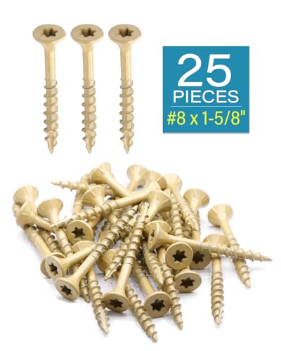 Image of IMSCREWS #8 x 1-5 /8 Inch Deck Screws 25 Pcs, Tan Coated Exterior Wood Screws for Pressure Treated Lumber, Star Drive Flat Head with Nibs, Type 17 Point Self-Tapping Fasteners for Fence and Outdoor Use