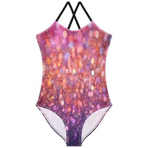 Pigsaly Girls One Piece Swimsuits Dark Pink Orange Purple Gradient Flashing Glitter Kids Cross Back Swimwear Bathing Suit 3T